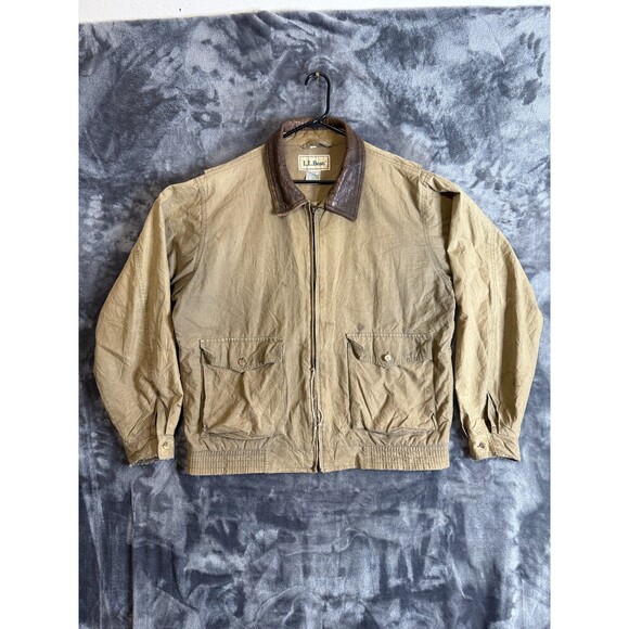Vintage L.L. Bean Full Zip Trashed Leather Collard Long Sleeve Coat Size Large - Picture 1 of 7
